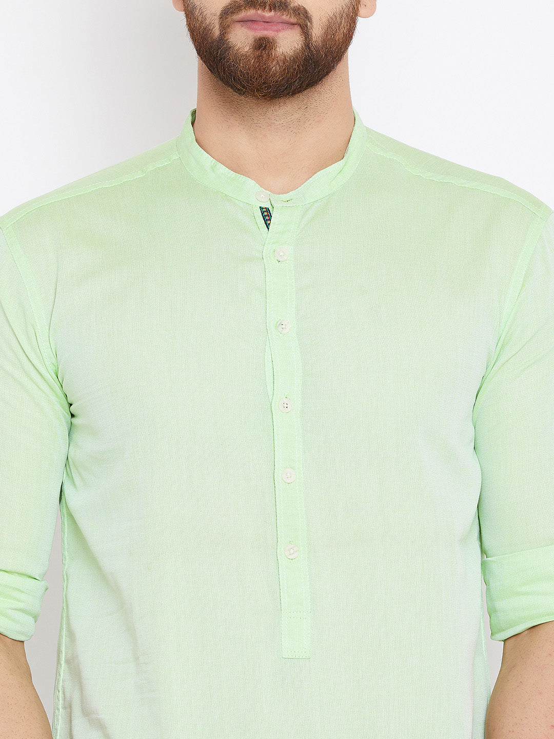 Men's Light Green Cotton Shirt Kurta