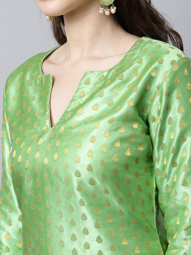 Women's Sahiba Green Brocade Straight Kurti With Straight Palazzo