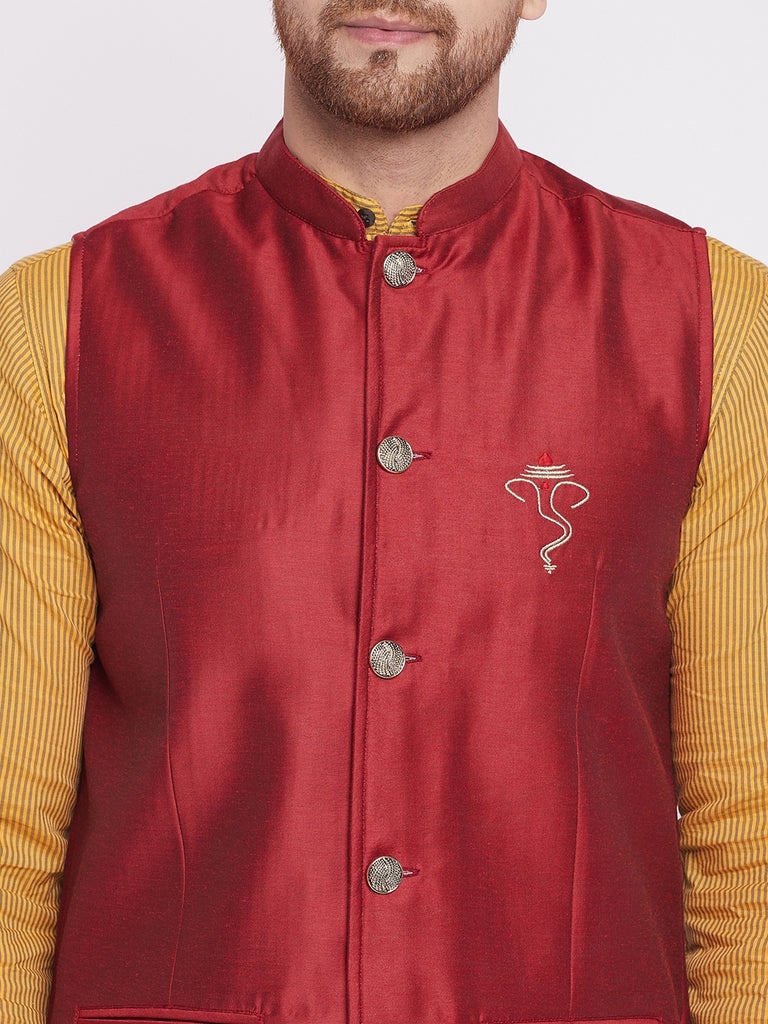 Men's Nehru Jacket With Embroided Insignia Of Lord Ganesh