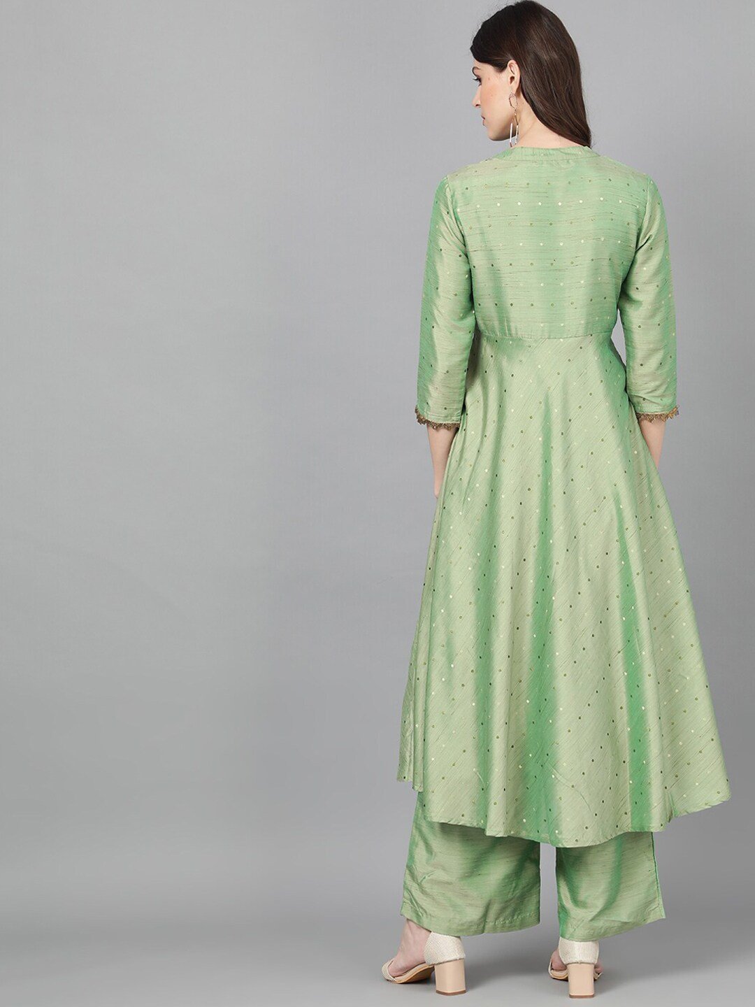 Women's  Green Woven Design A-Line Kurta - AKS