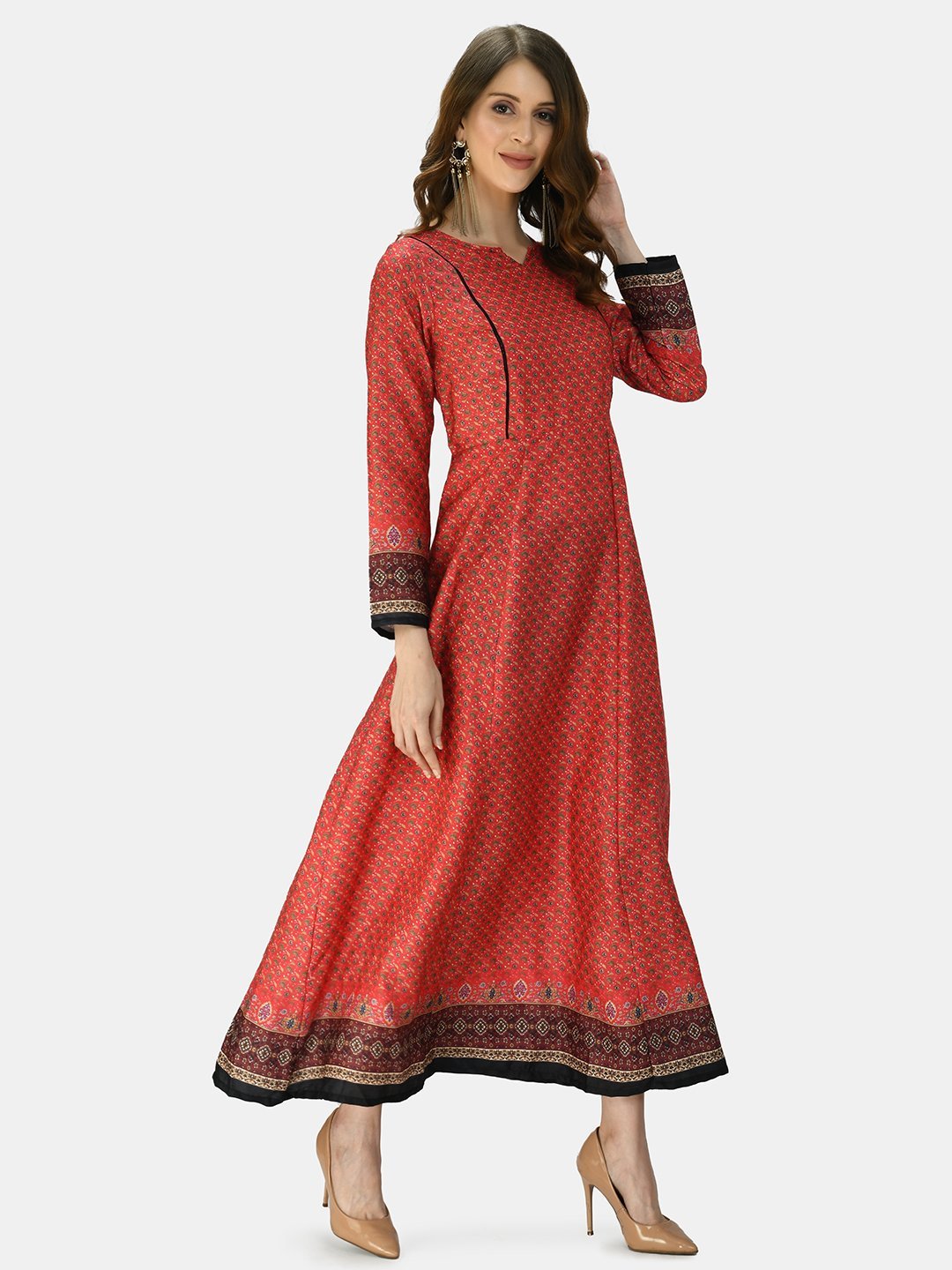Women Red Printed Silk Dress by Myshka (1 Pc Set)