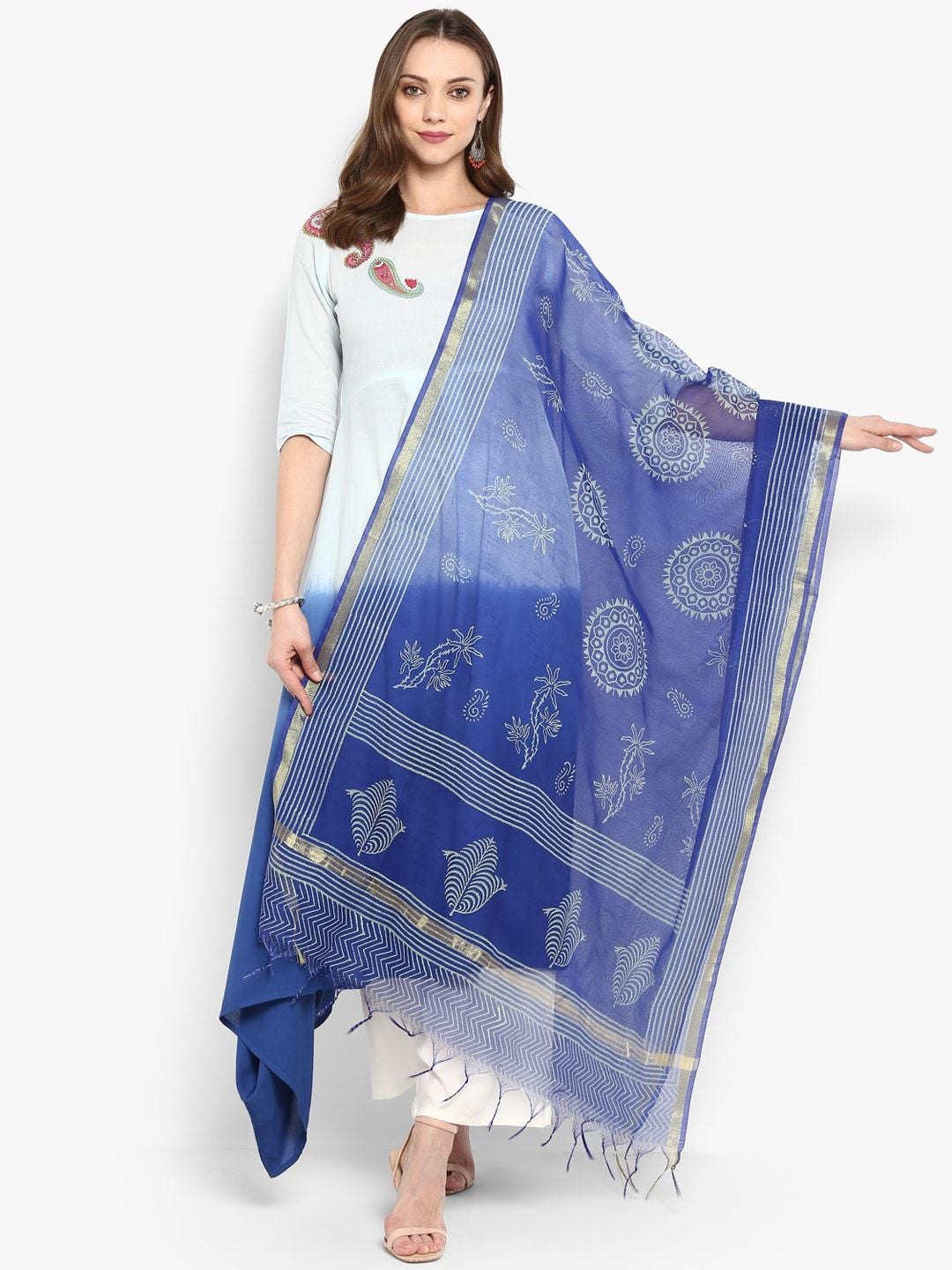 Women's Blue Printed Dupatta - Meeranshi