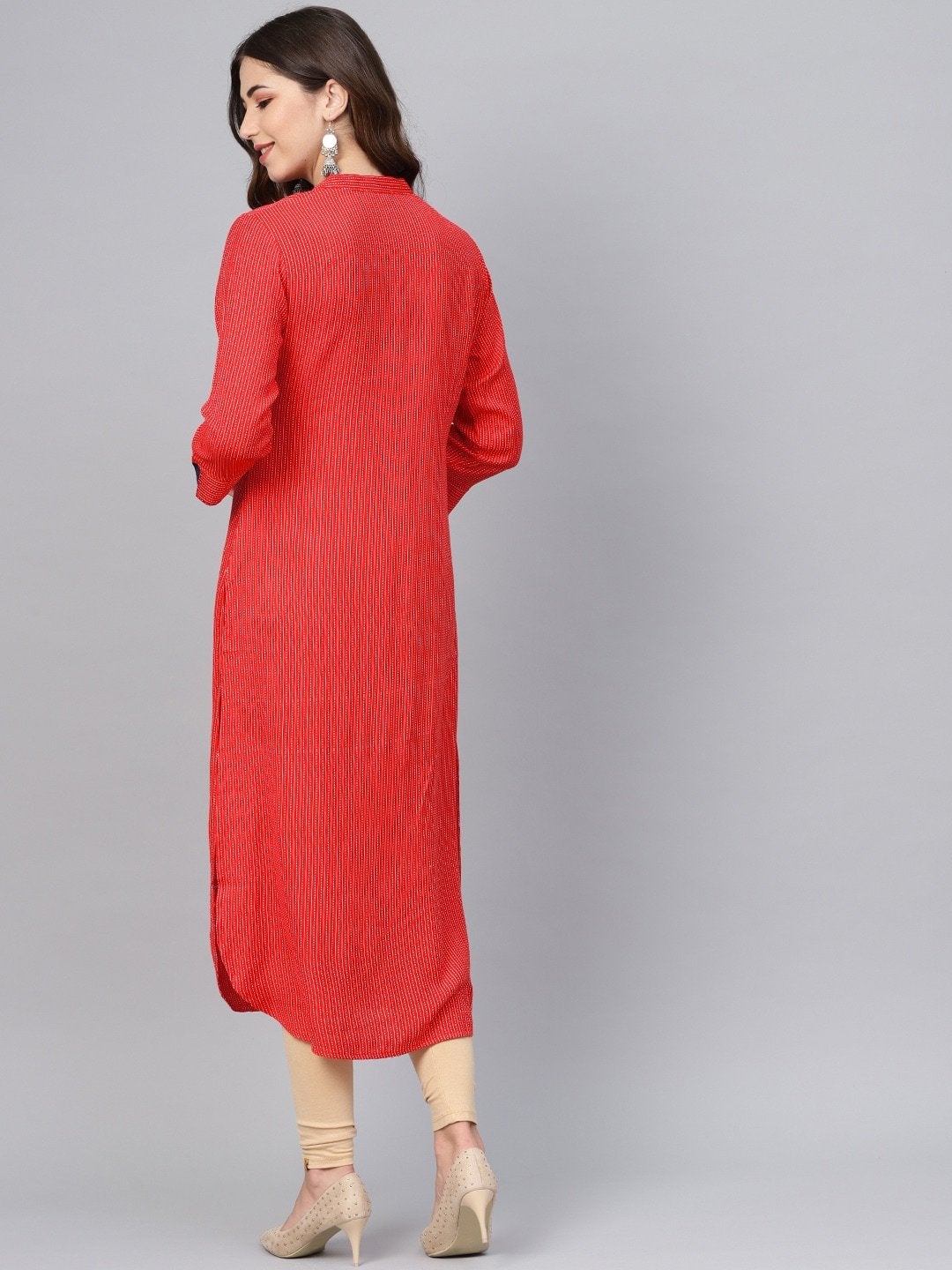 Women's Red Embroidered Straight Kurta - Meeranshi