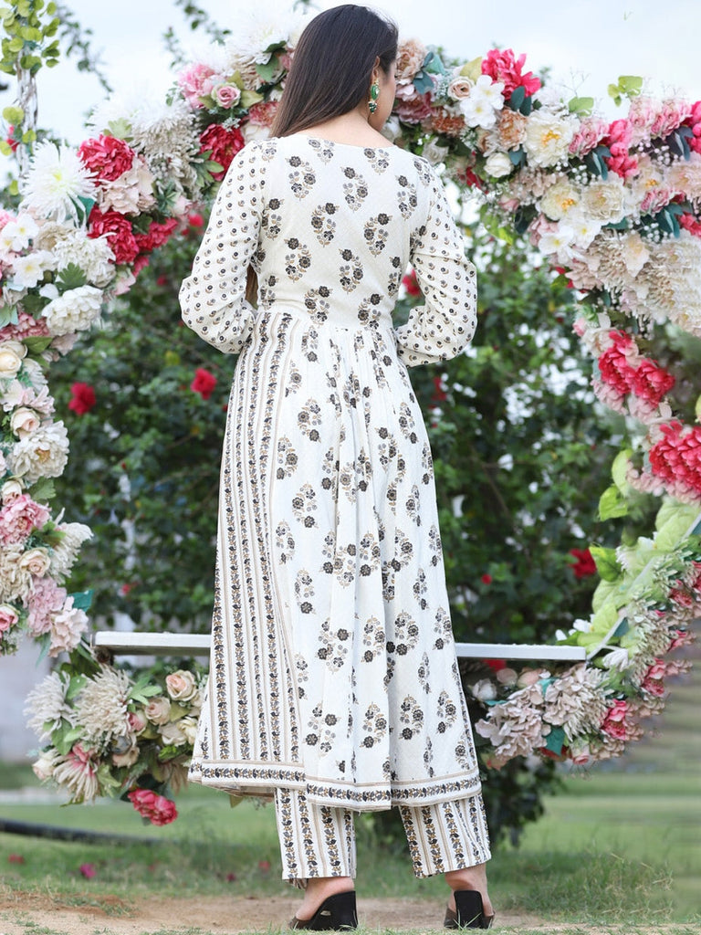 Women's Floral Printed Anarkali Kurta With Palazzos & Dupatta