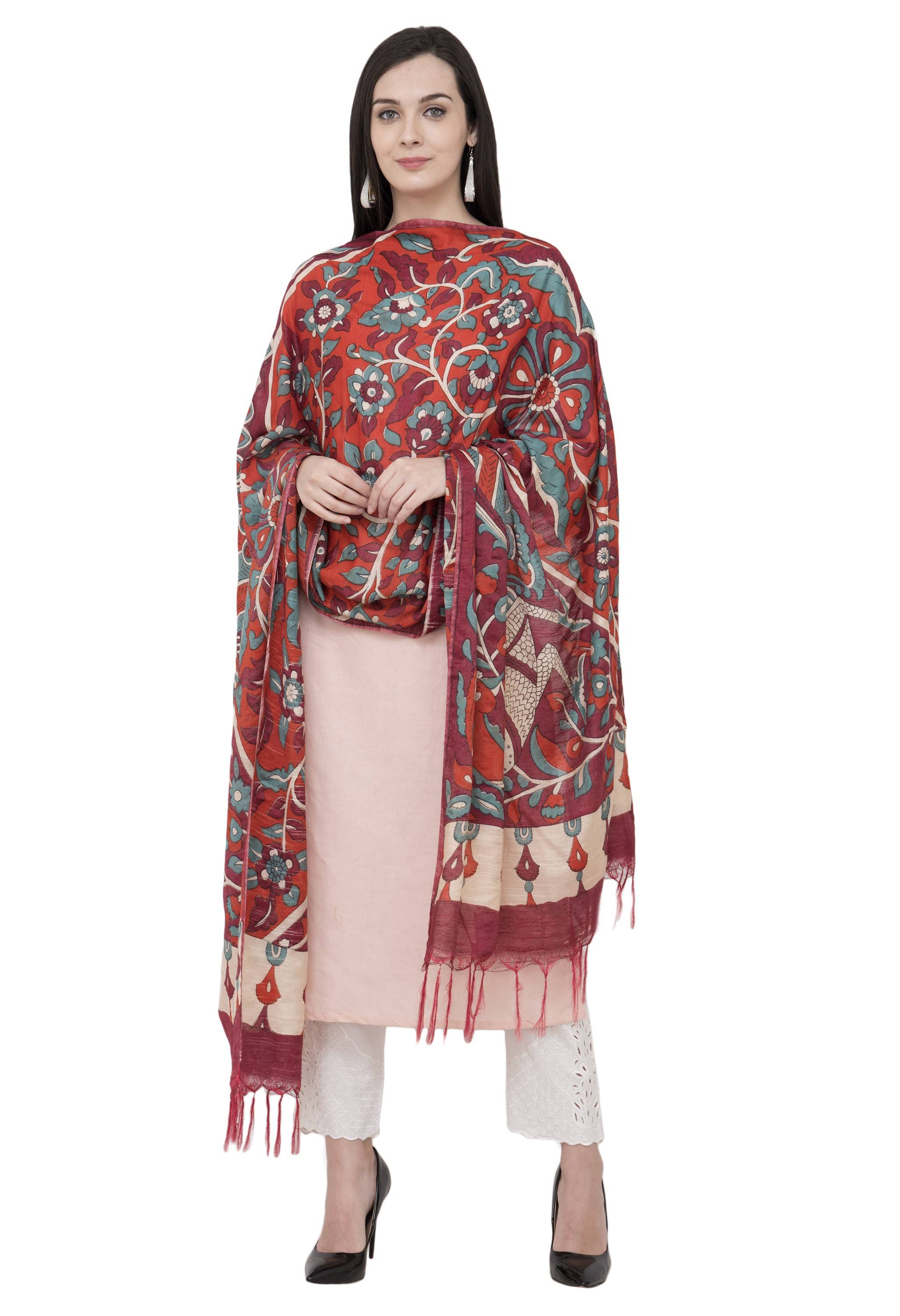 A R Silk Modal Kalamkari Print Fancy Dupatta Color Mehroon Dupatta or Chunni