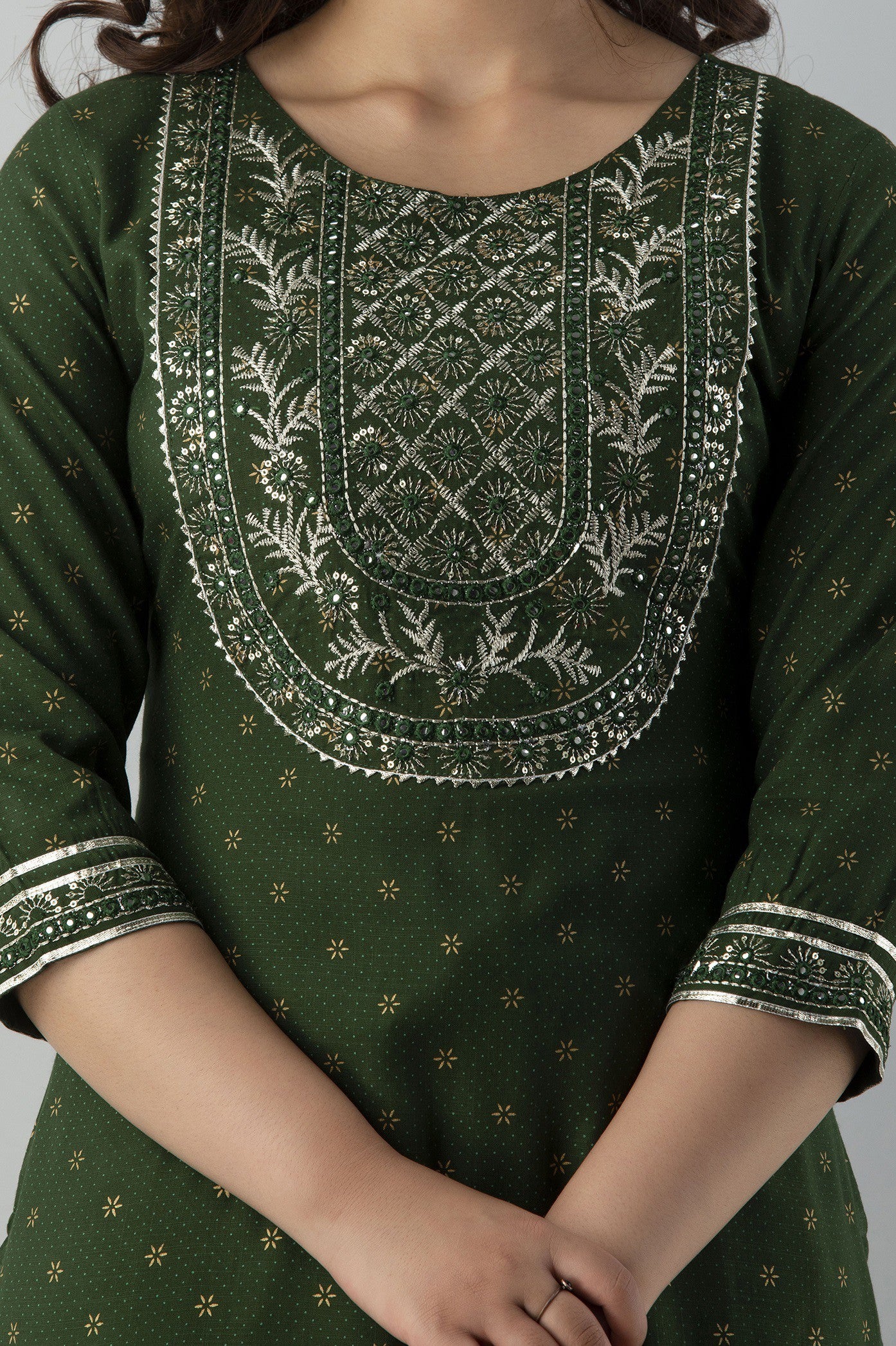 Women's Embroidered Viscose Rayon Straight Kurta Pant & Dupatta Set (Mehnadi) - Charu