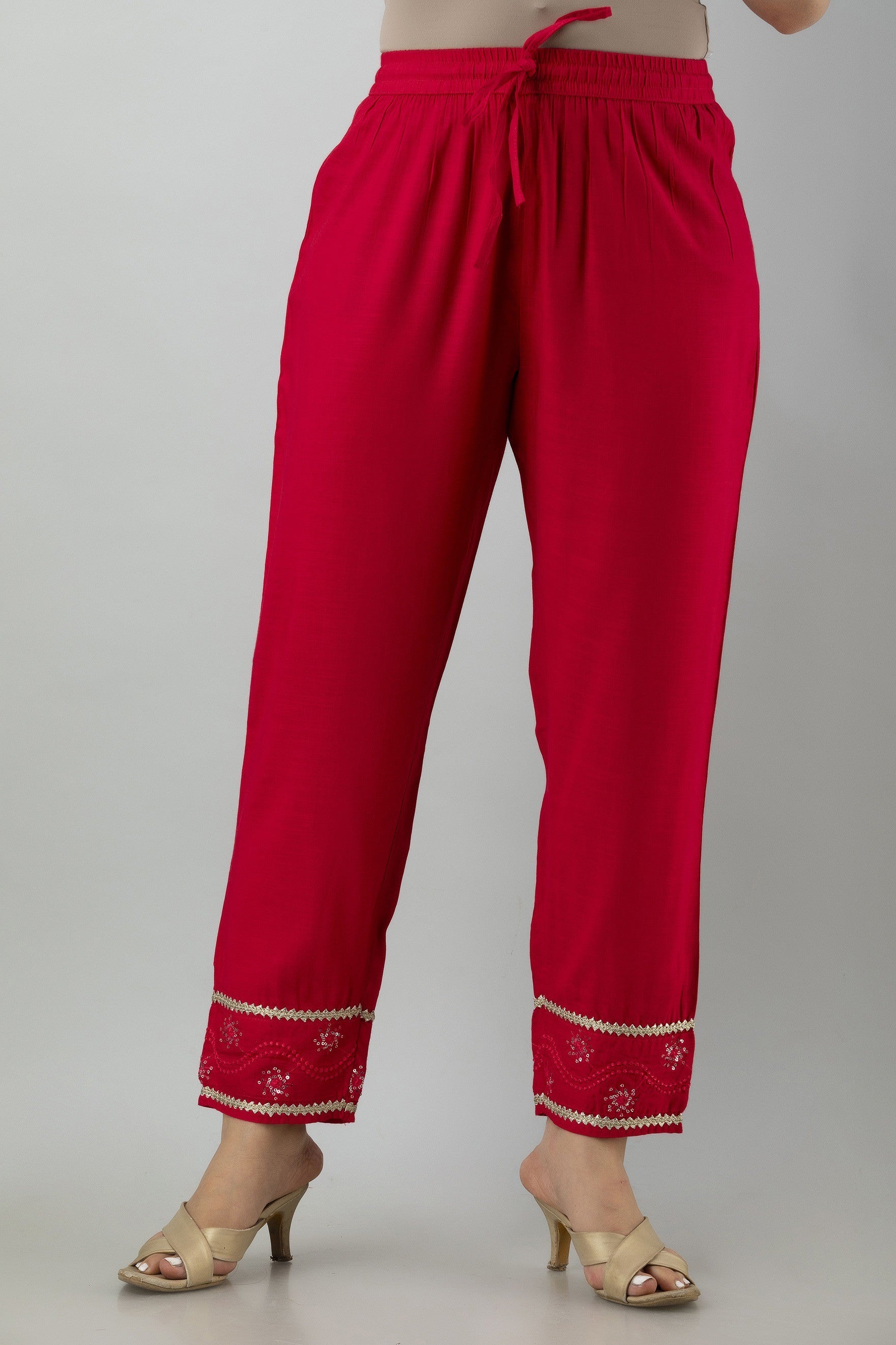 Women's Embroidered Viscose Rayon Straight Kurta Pant Set (Pink) - Charu