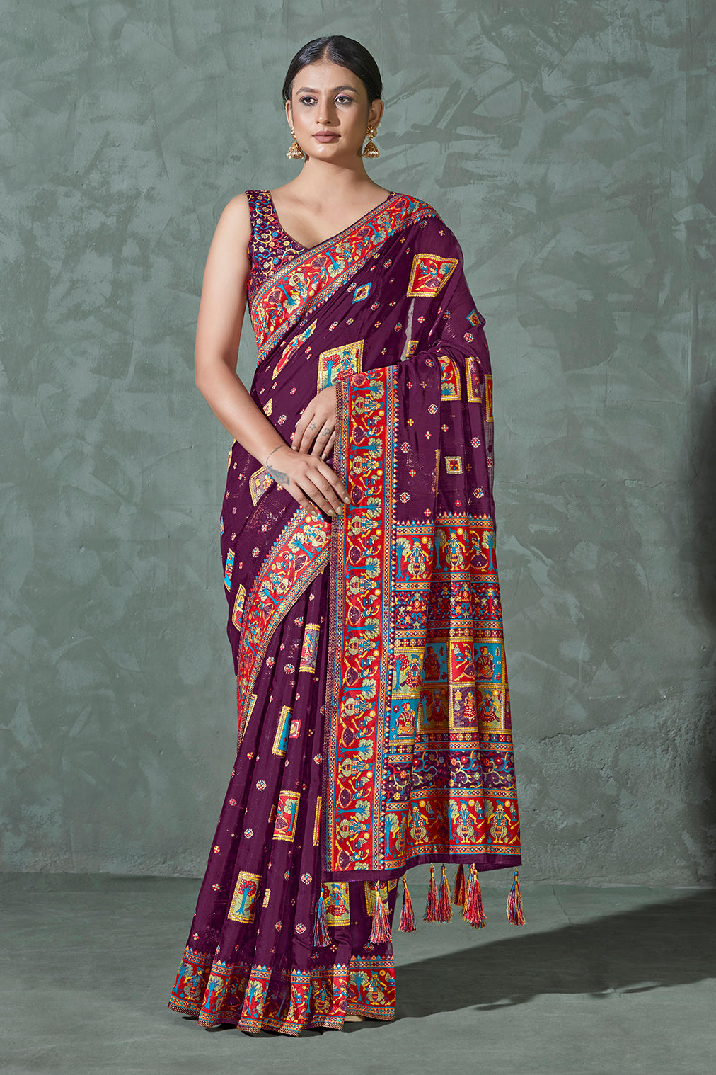 Women's Purple Color Cotton Work Silk Zari Work Saree - Monjolika