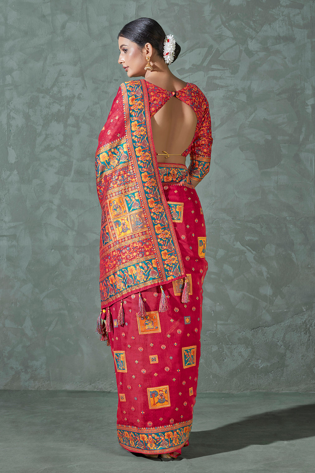 Women's Bright Pink Color Cotton Work Silk Zari Work Saree - Monjolika