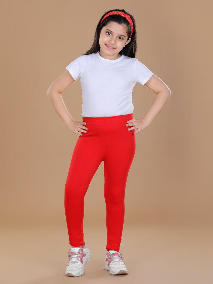 Girl's Red Solid Legging - S
