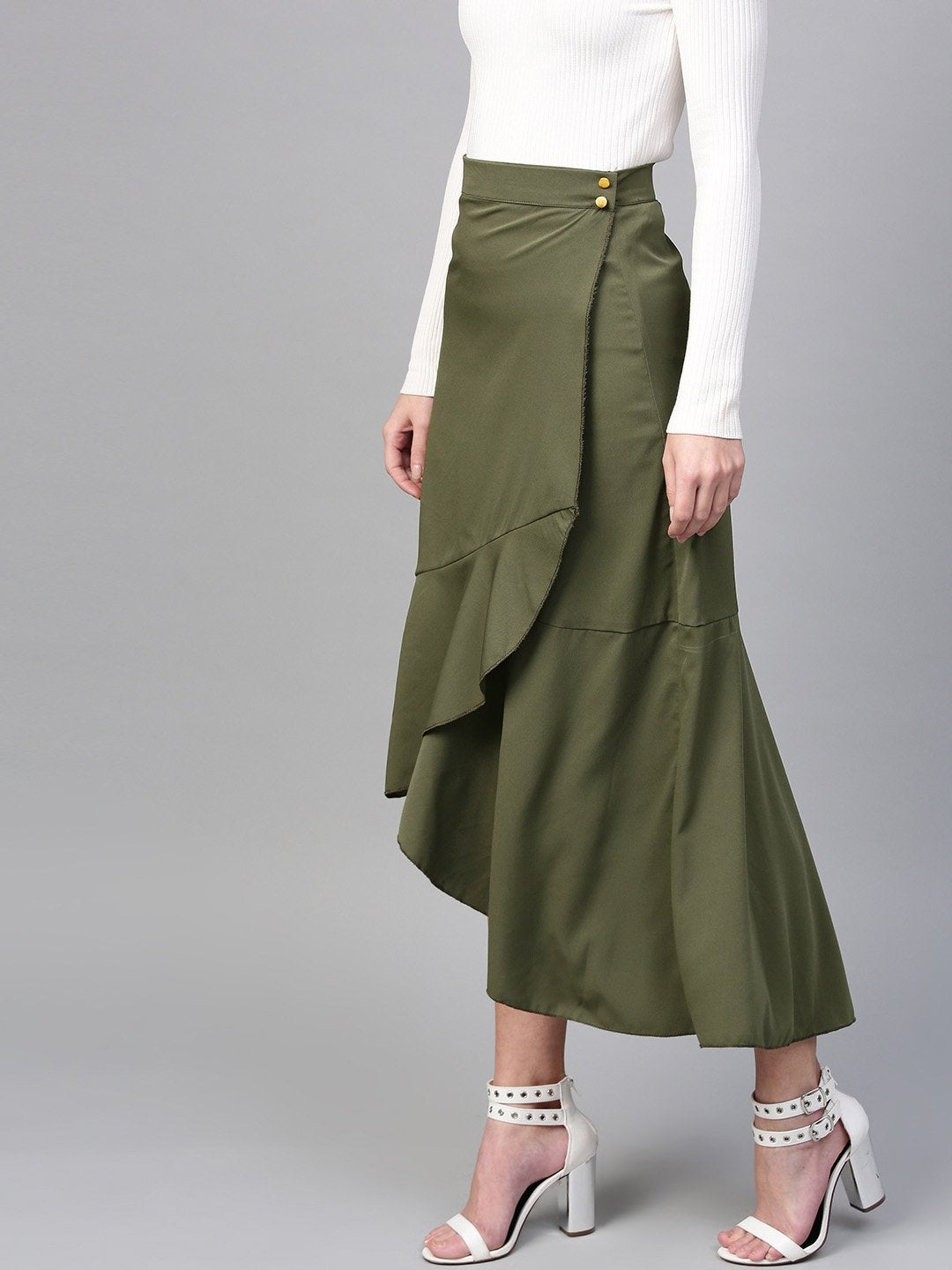 Women's Solid Asymmetric Wrap Skirt - Pannkh
