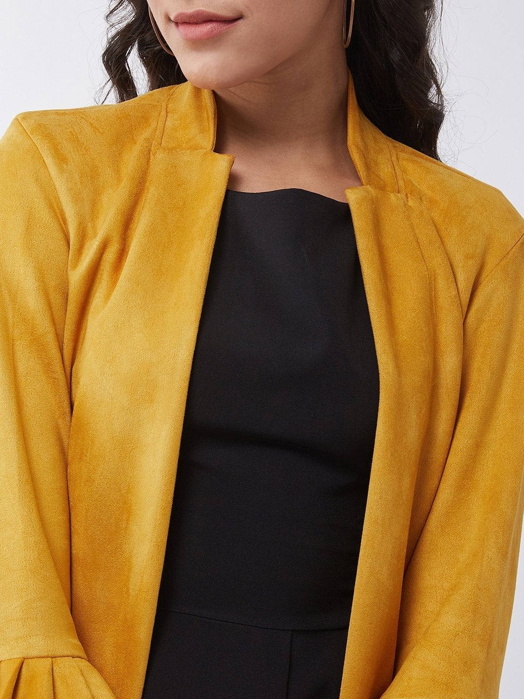 Women's Solid Blazer With Ruffle - Pannkh
