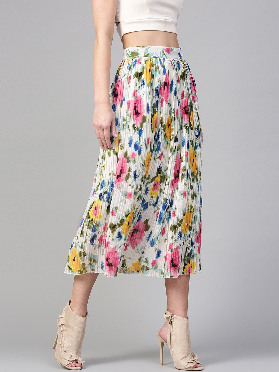 Women's Floral Printed Pleated Skirt - Pannkh