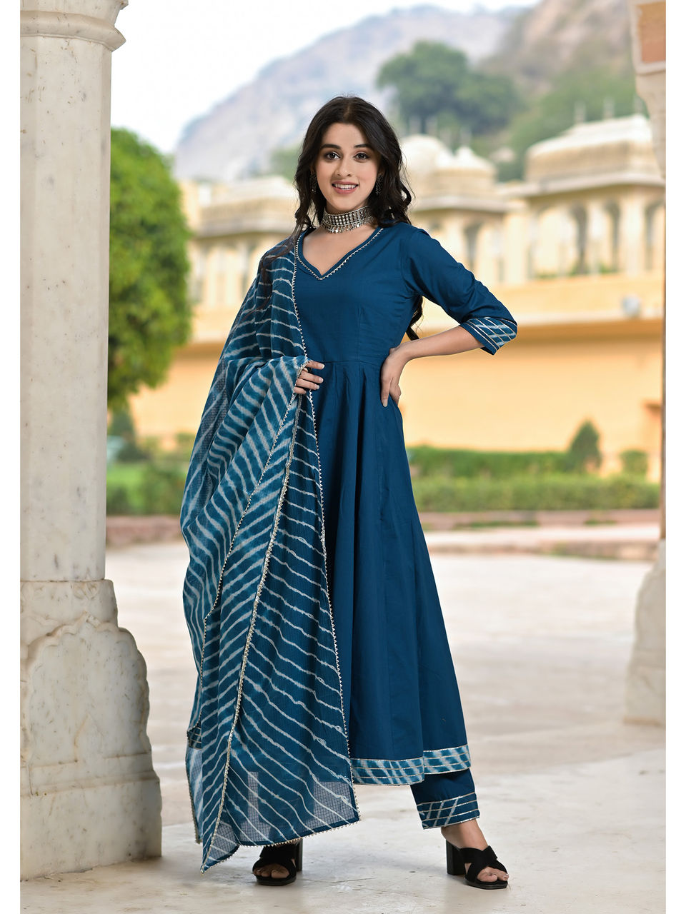 Women's Miera Blue Anarkali Suit Set - Hatheli