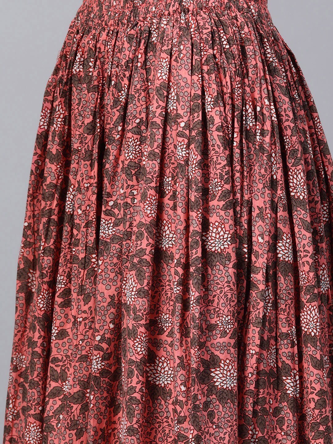Women's  Pink & Charcoal Grey Ethnic Printed Kurta with Skirt & Dupatta - AKS