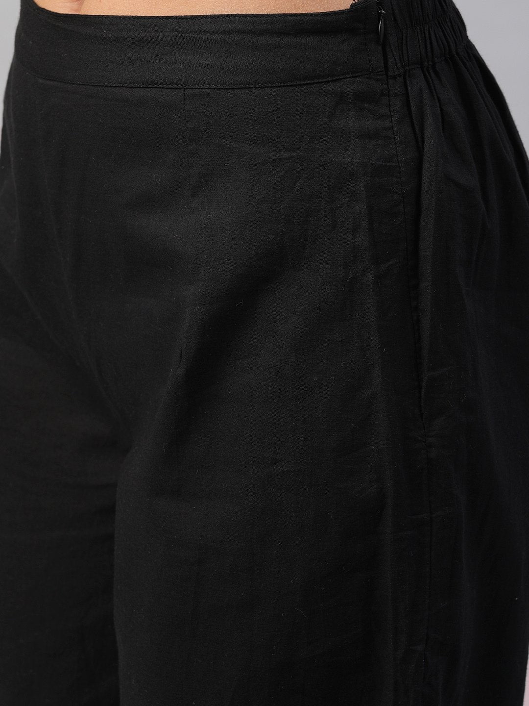 Women's  Black & Grey Discharge Printed Kurta with Salwar With Bell Sleeves - AKS