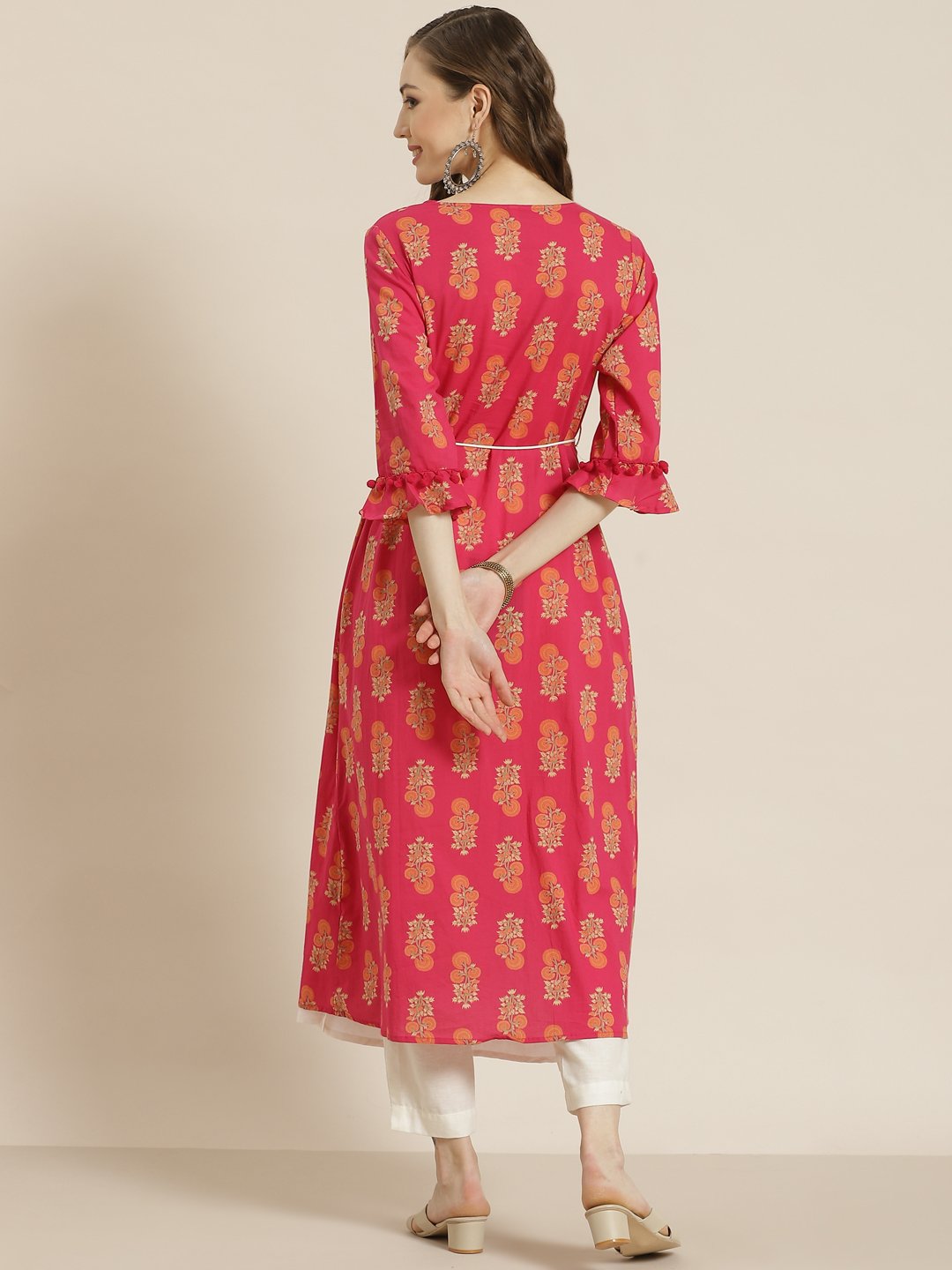 Women's Juniper Fuschia Rayon Embroidered Jacket Style Kurta - Juniper