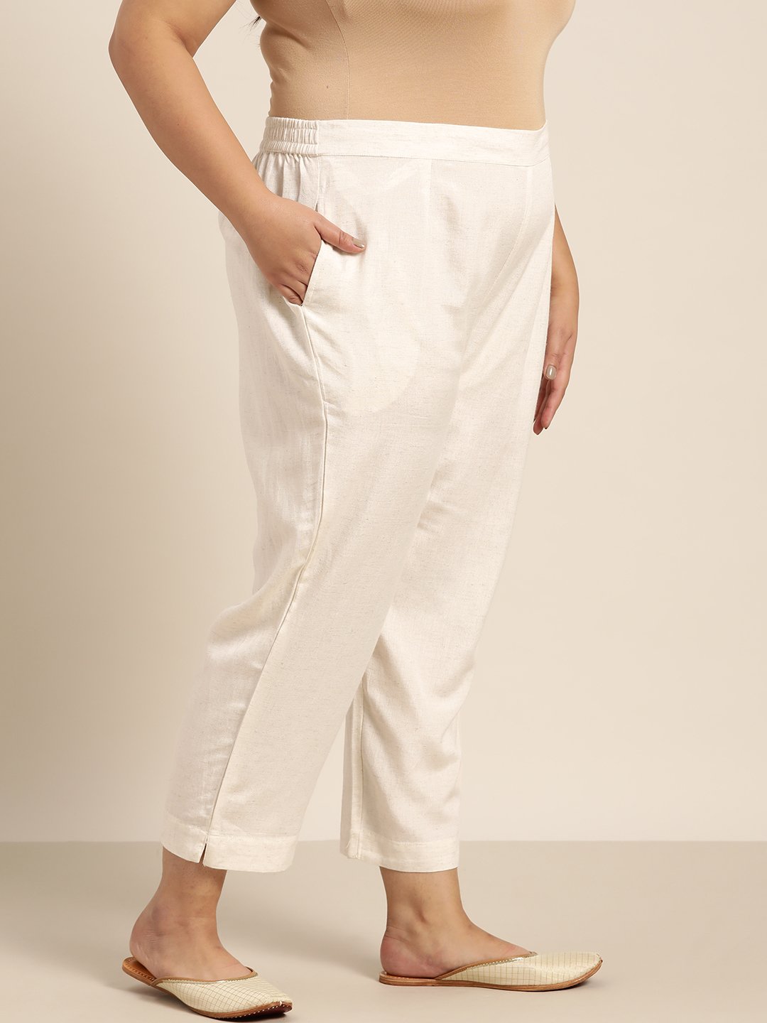 Women's Ivory Rayon Solid Straight Pants - Juniper