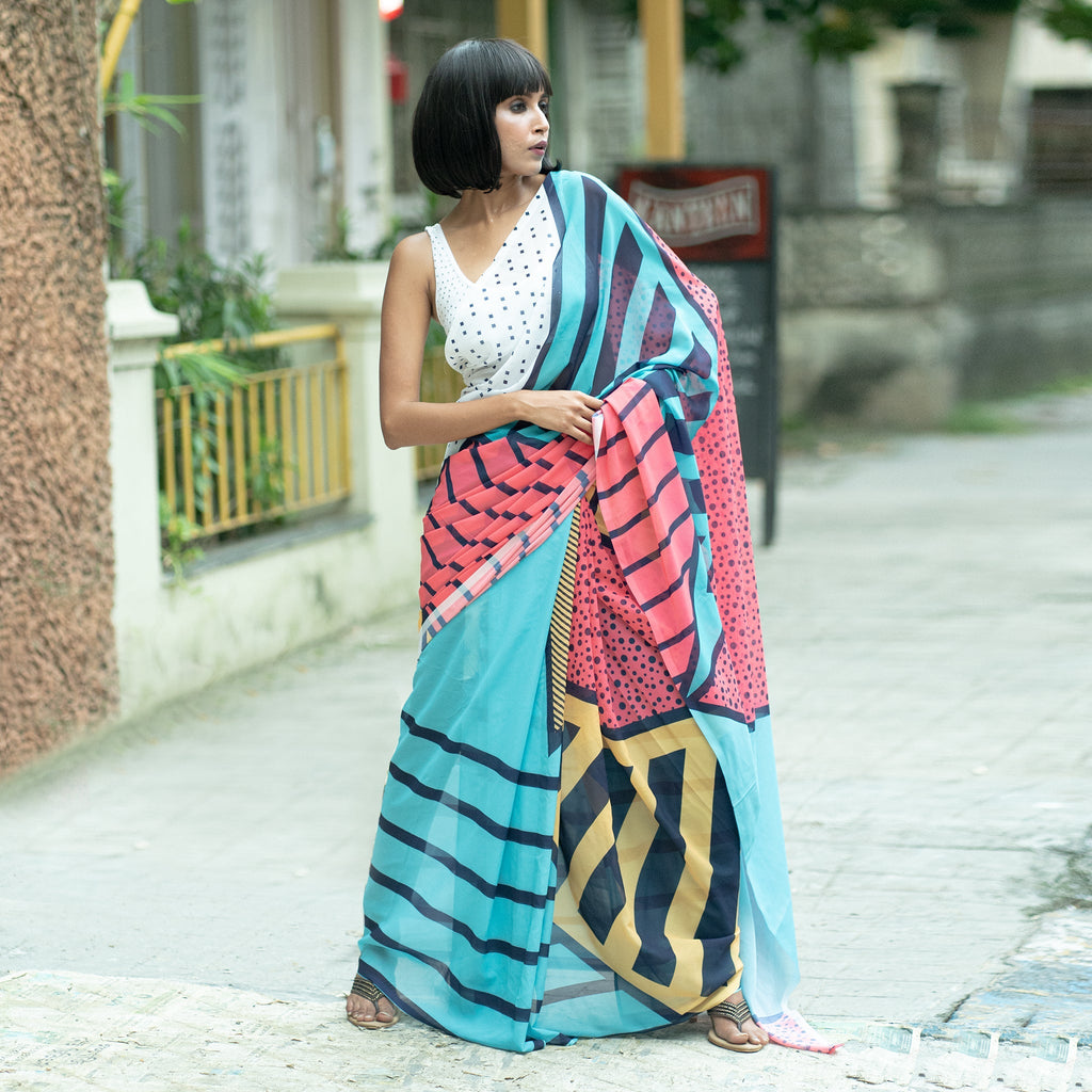 Women's Feint Digital Printed Satin Georgette Saree