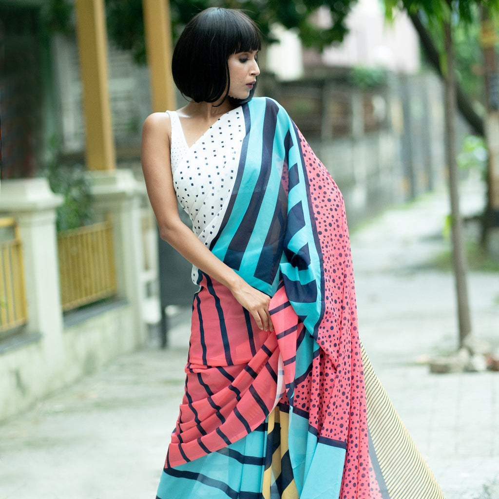 Women's Feint Digital Printed Satin Georgette Saree