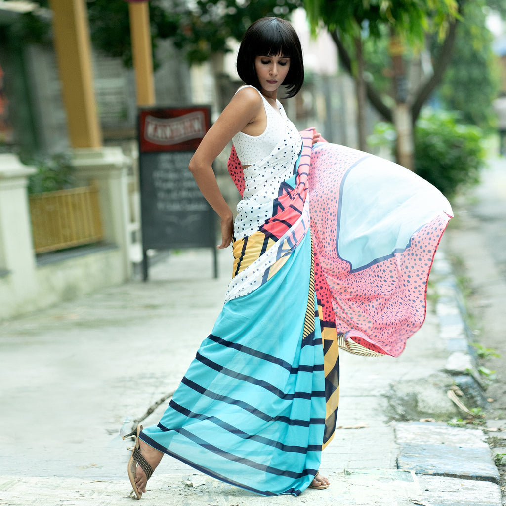 Women's Feint Digital Printed Satin Georgette Saree