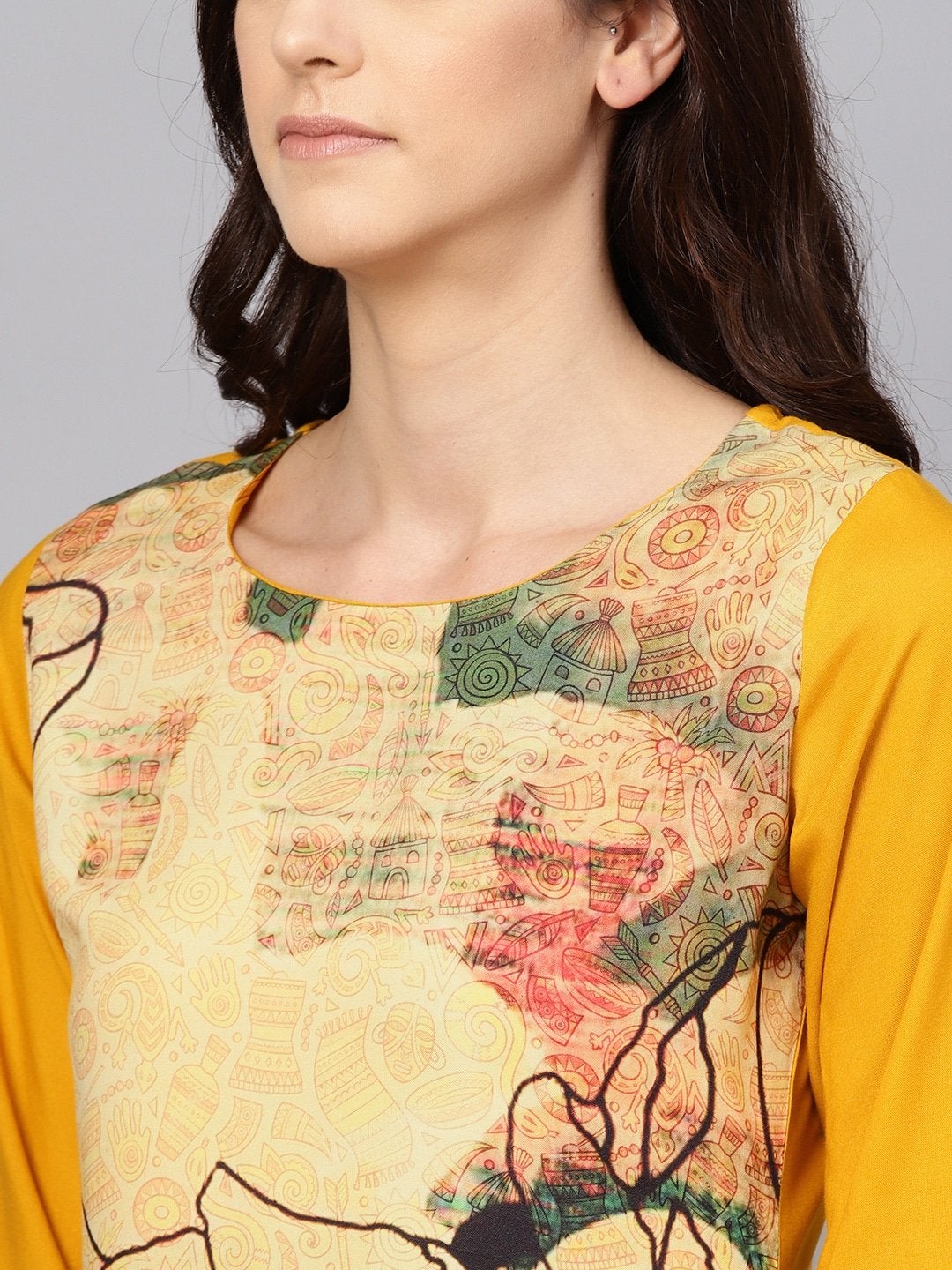 Women's Mustard Yellow & Red Printed Kurta with Palazzos - Meeranshi
