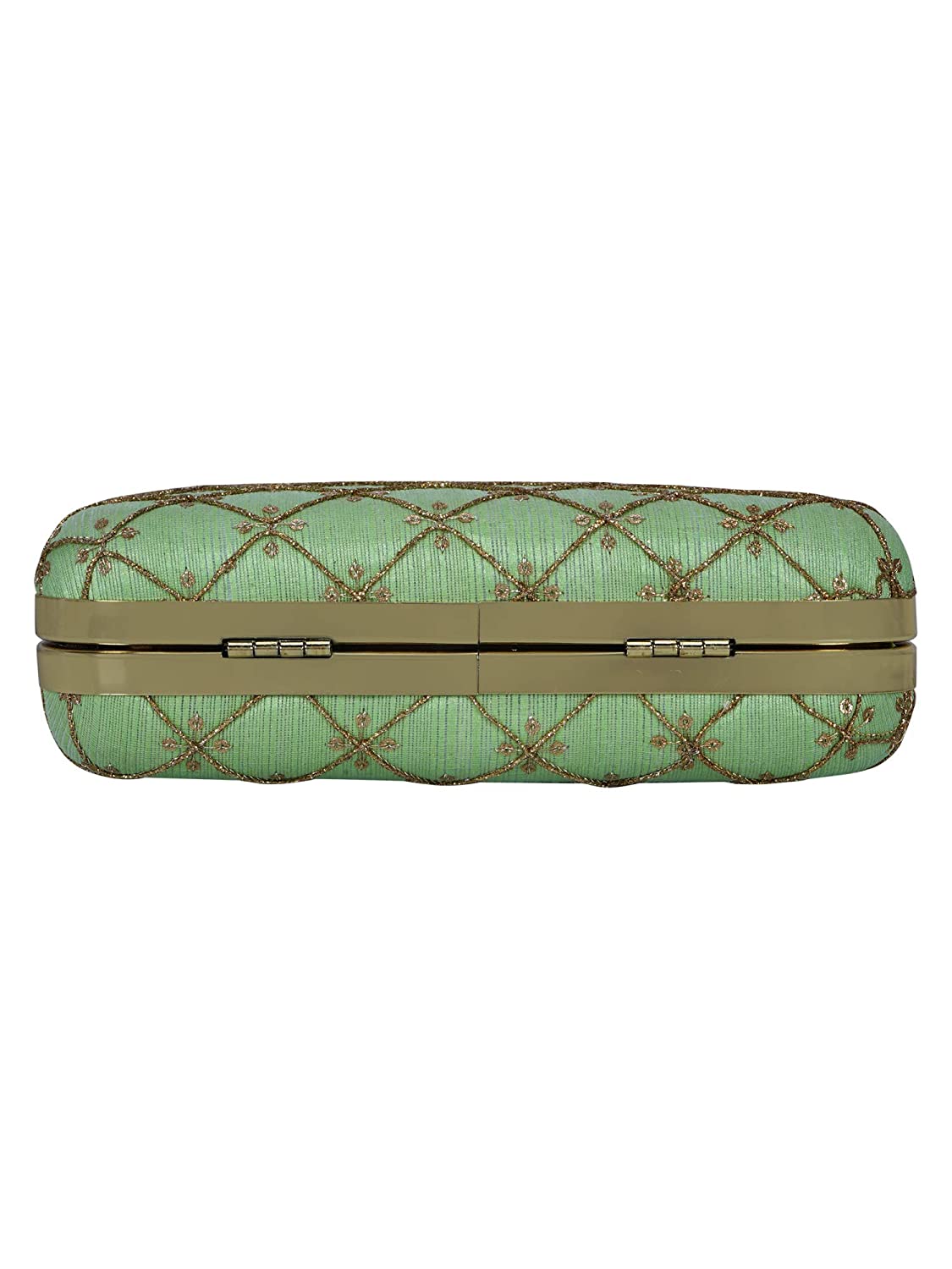 Women's Green Color tulle Embroidered Faux Silk Clutch - VASTANS