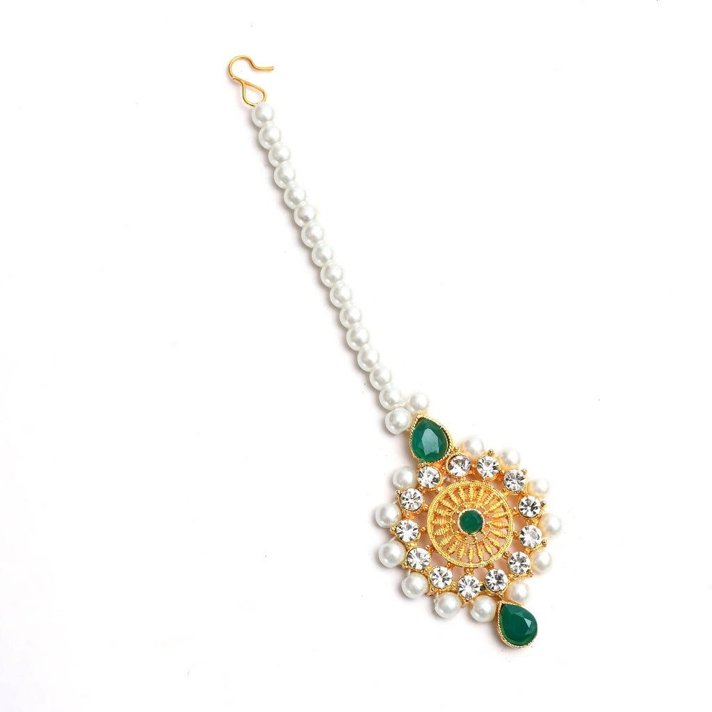 Kamal Johar Gold-Plated Rani Haar with Green and Off white Pearls Jeweller