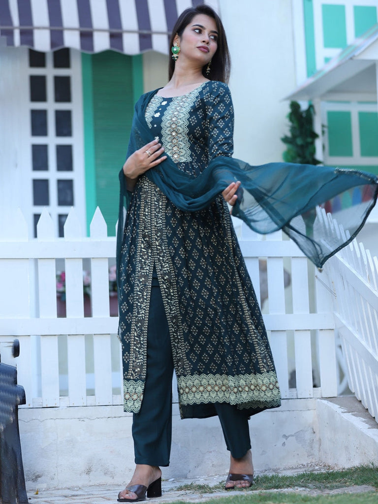 Women's Ethnic Motifs Printed Kurta With Palazzos & Dupatta