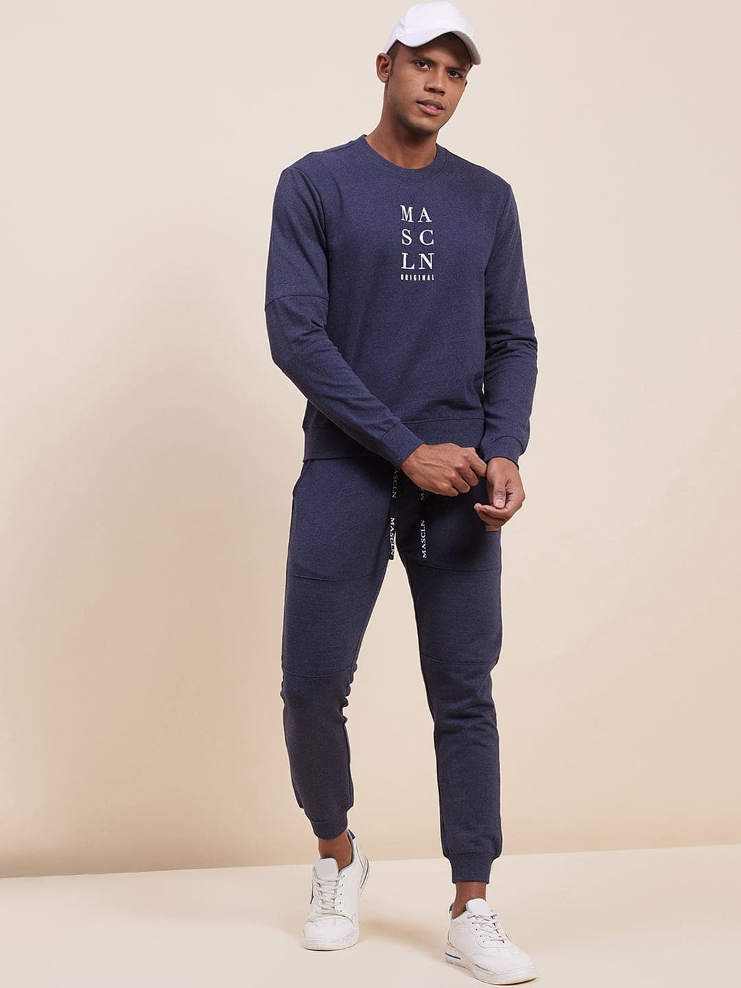 Men's Blue Melange Vertical MASCLN Print Sweatshirt - LYUSH-MASCLN