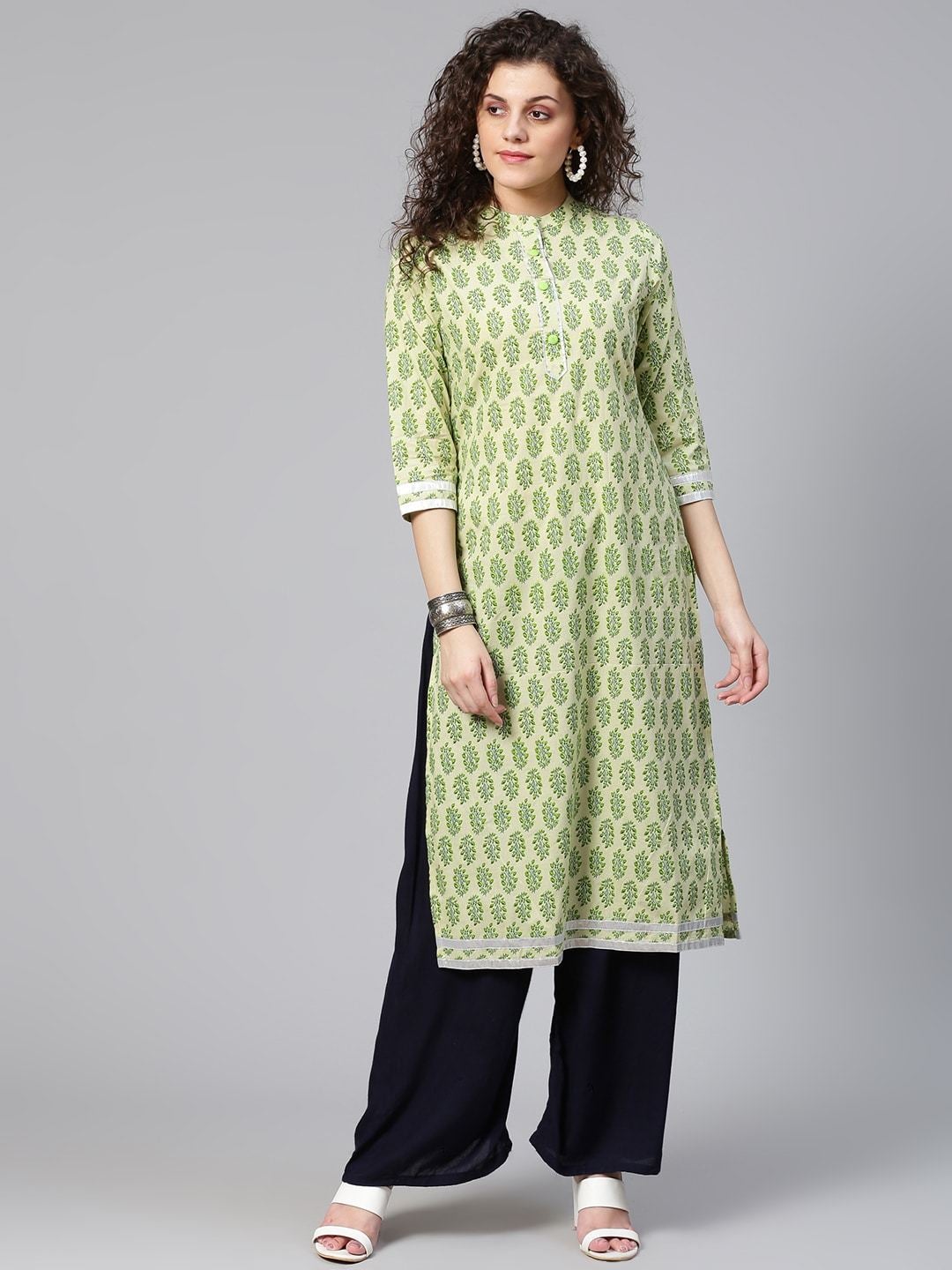 Women's Green Printed Straight Kurta - Meeranshi