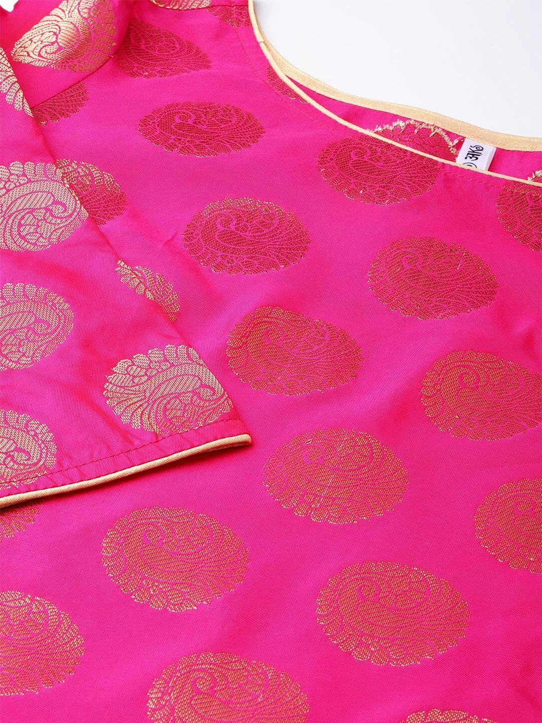 Women's  Pink & Golden Woven Design Straight Kurta - AKS
