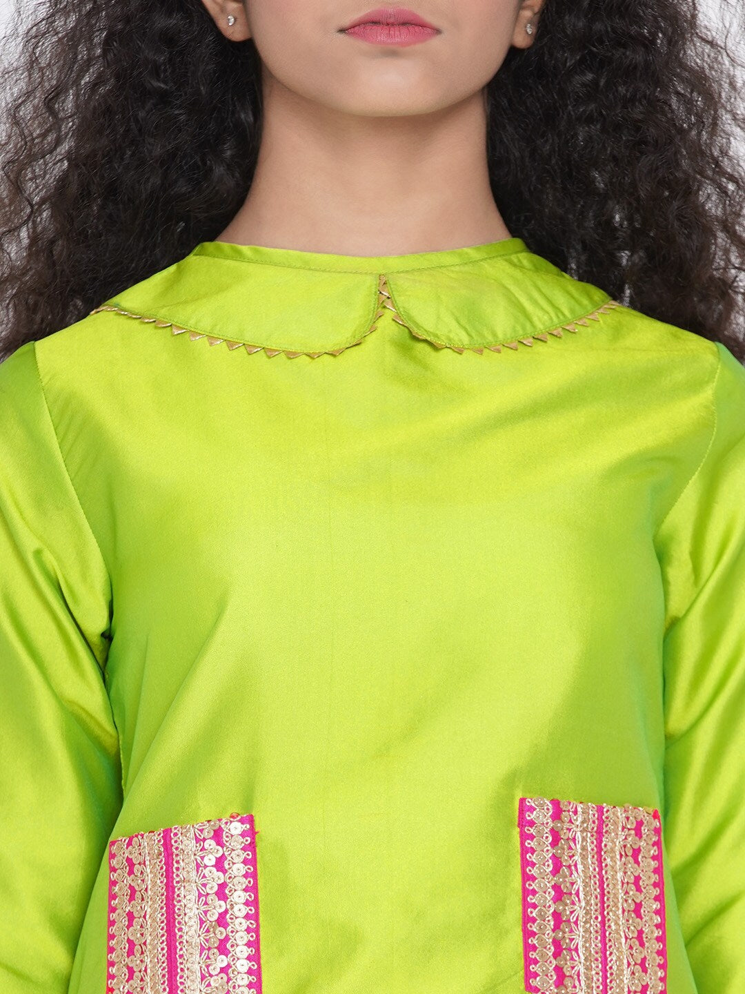 Girl's Green & Pink Embellished Ready to Wear Lehenga Choli - NOZ2TOZ KIDS