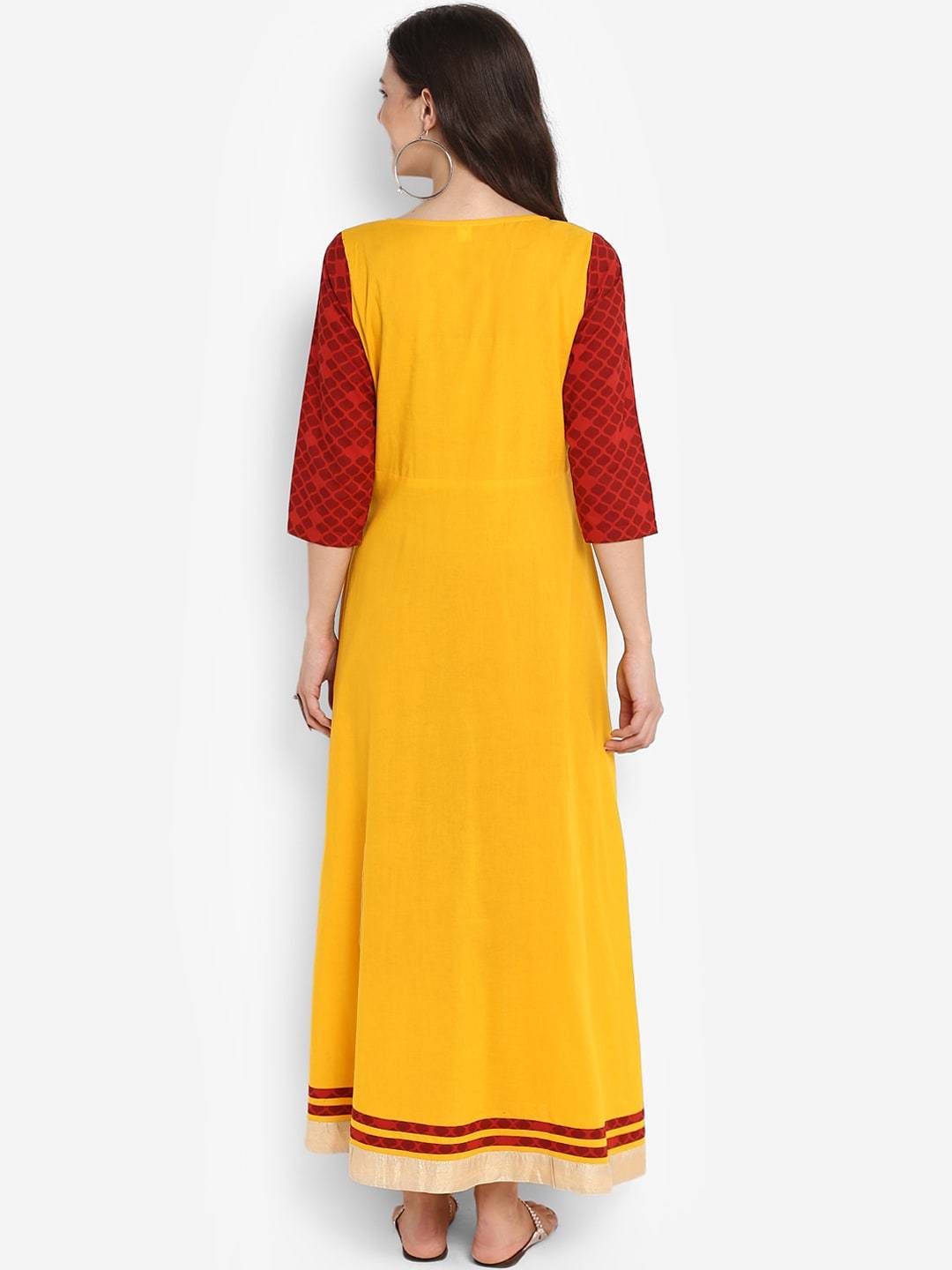 Women's Mustard Yellow Printed Fit and Flare Dress - Meeranshi
