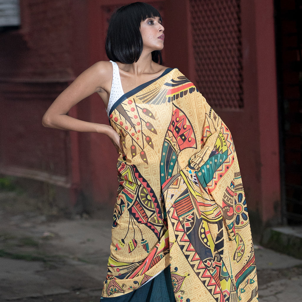 Women's Egyptian Desert Cruise Digital Printed Satin Georgette Saree