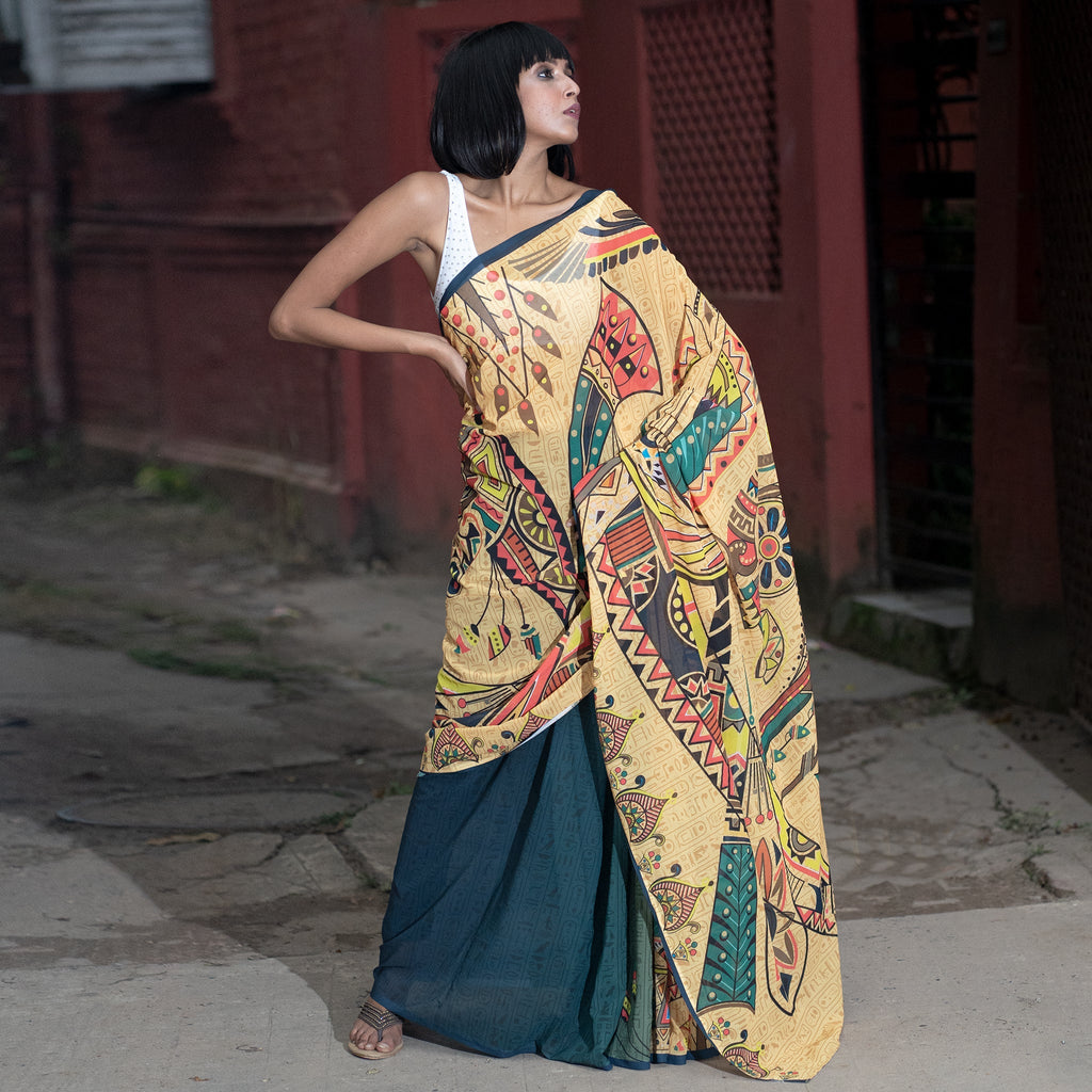 Women's Egyptian Desert Cruise Digital Printed Satin Georgette Saree