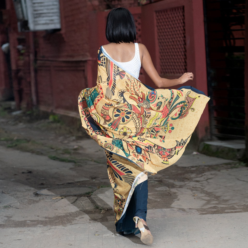 Women's Egyptian Desert Cruise Digital Printed Satin Georgette Saree