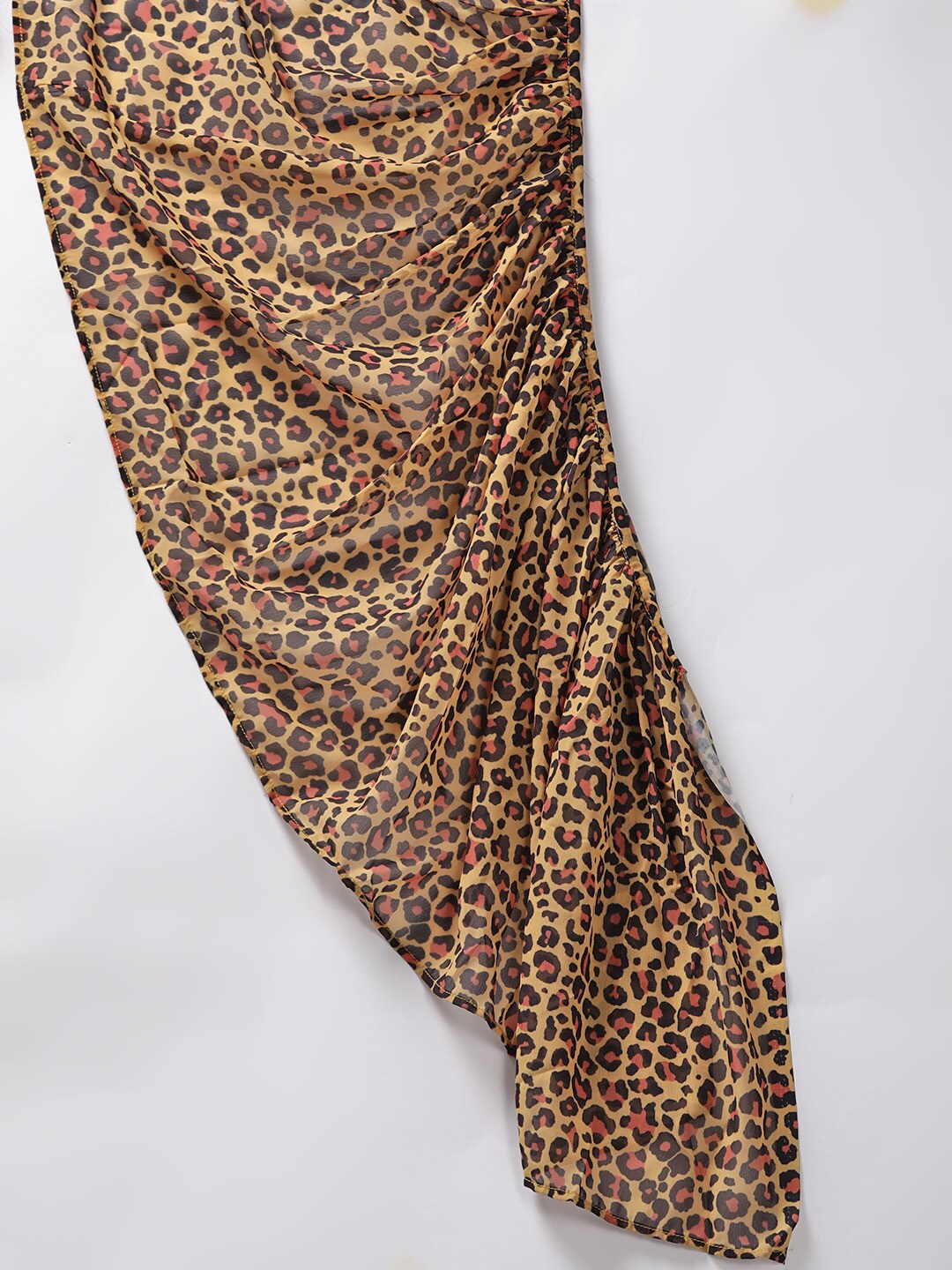 Women's Yellow Leopard Print Frilled Saree With Blouse - Aks