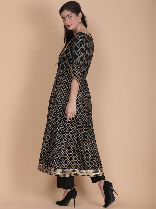 Women's Tie-Up Neck Floral Printed Kurta With Palazzos & Dupatta