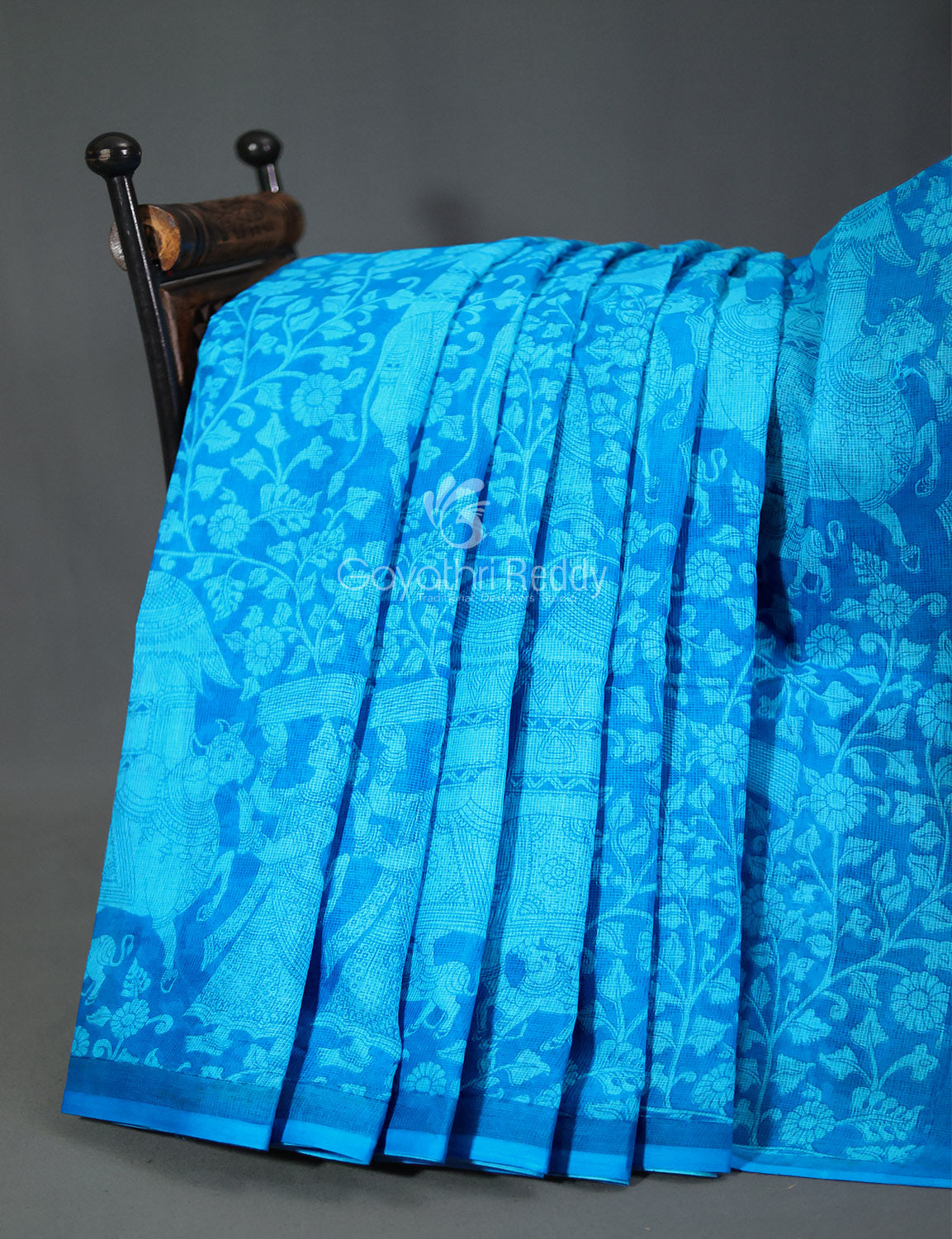 Women's Blue Munga Cotton Saree - Gayathri Sarees