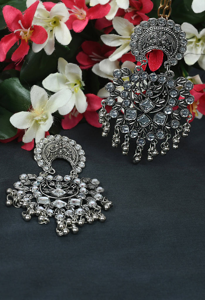 Trendia Silver color base with Kundan & Ghungru Ear