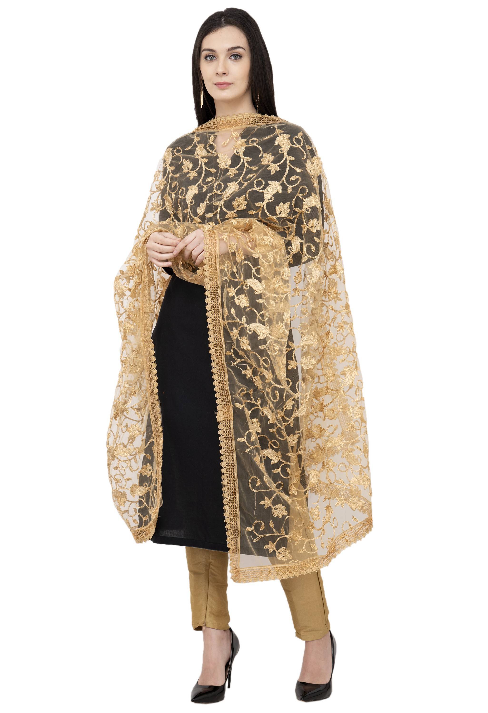 A R Silk Net Emb. Fancy Dupatta Color Golden Dupatta or Chunni