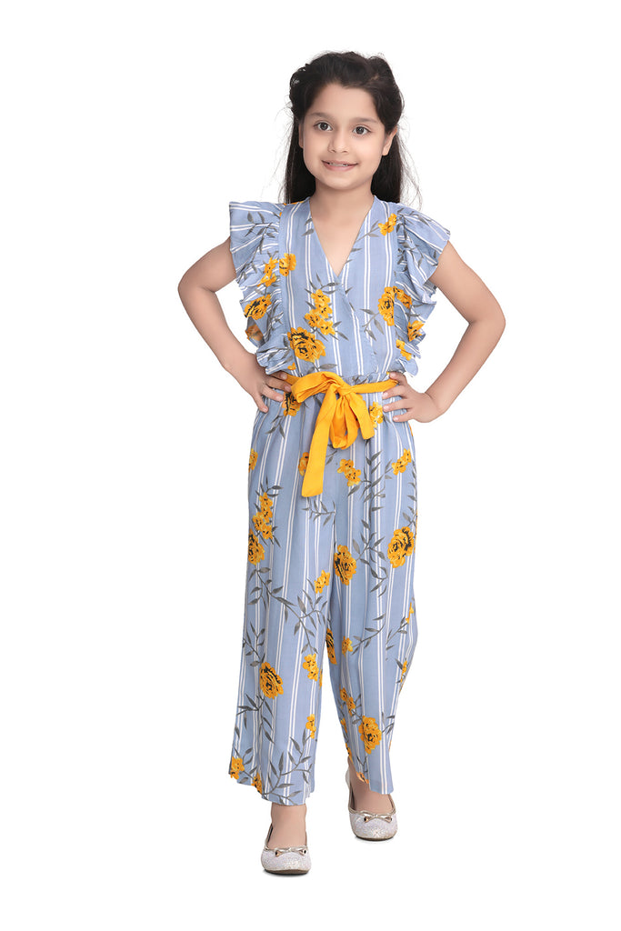 Girl's Rayon Jumpsuit With Belt - S