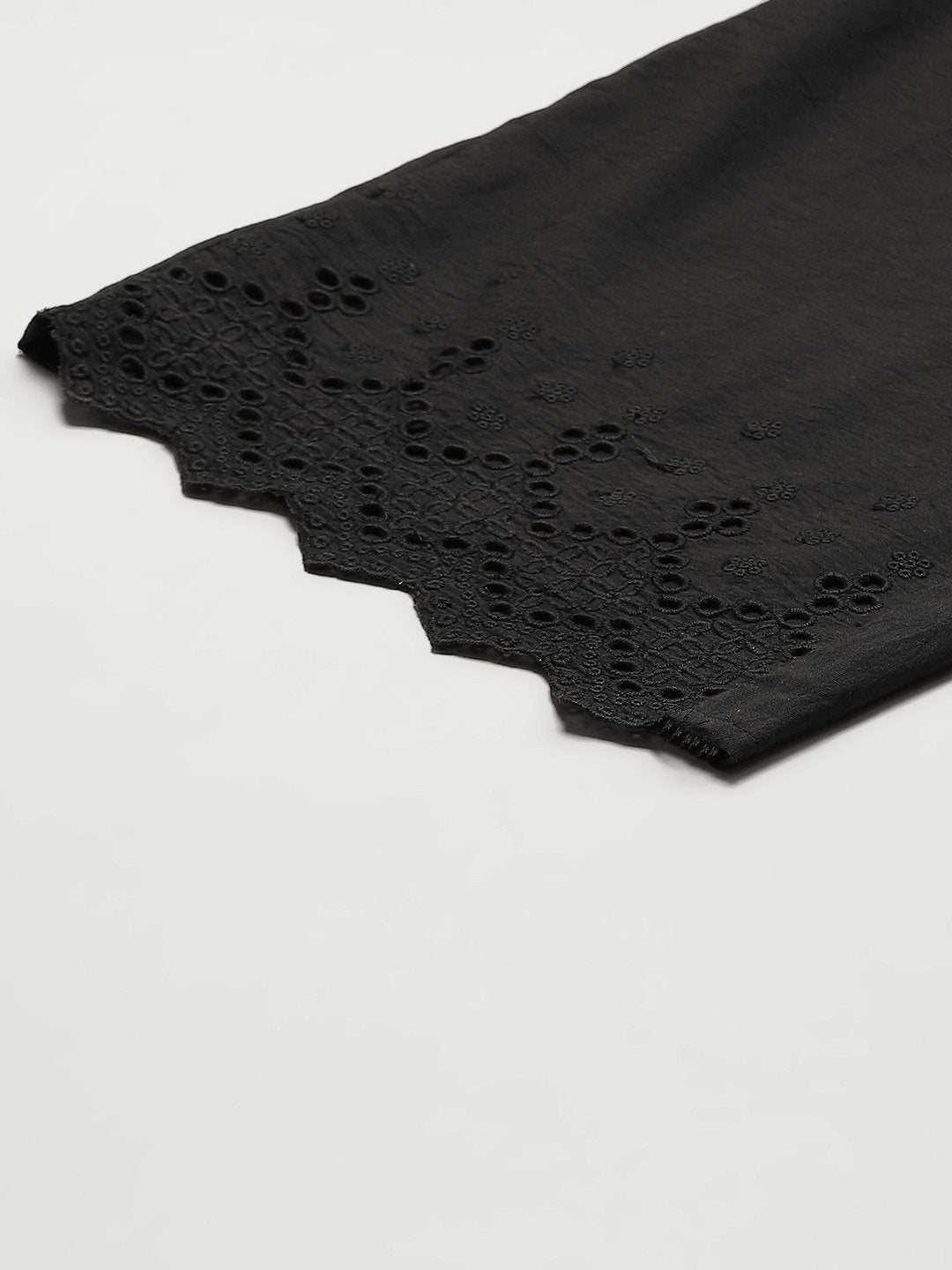 Women's Black Solid Schiffli Straight Cotton Palazzos - Maaesa