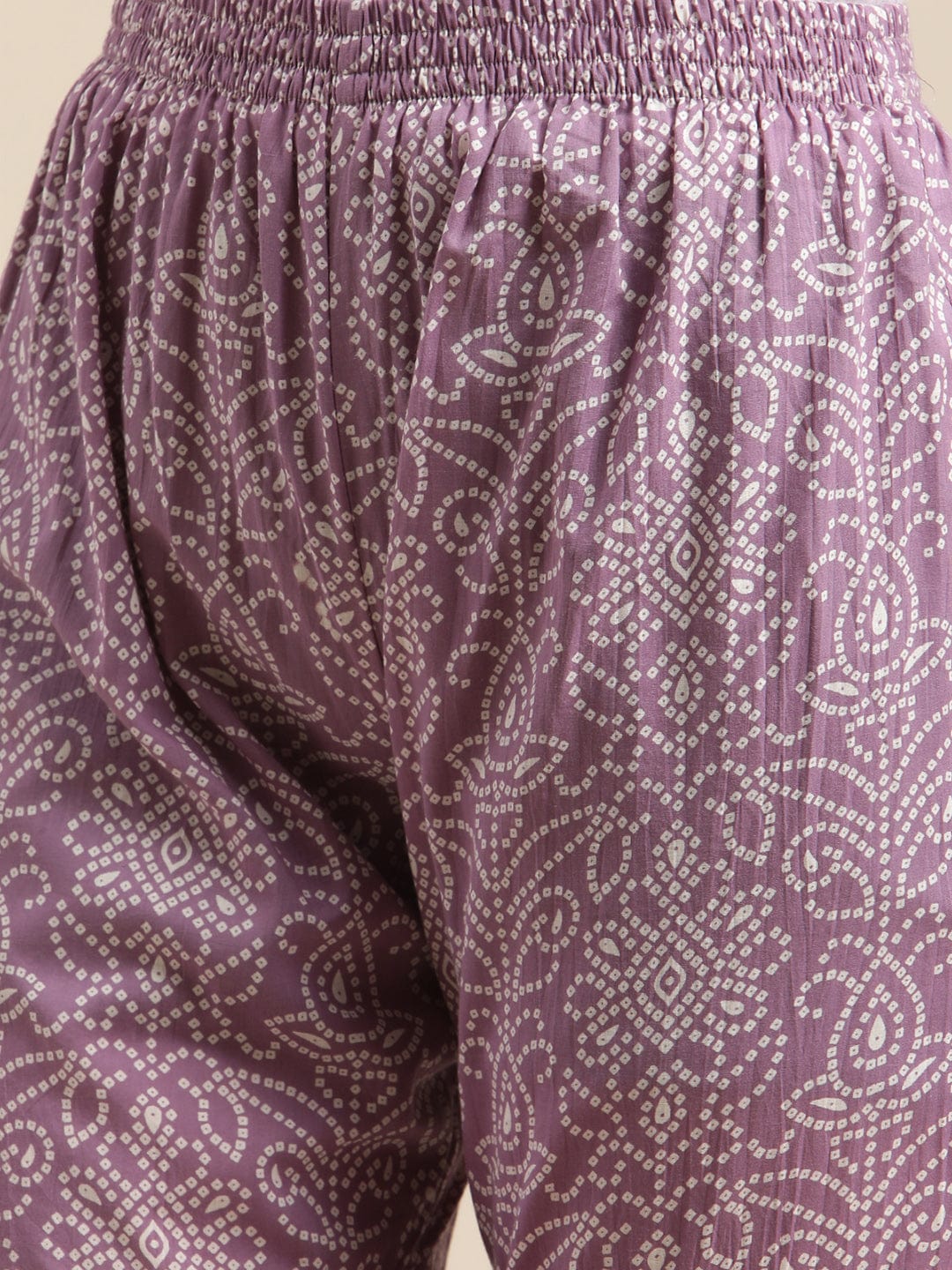 Women's Lavender Bandhej Kurta Sharara Set With Tye And Dye Dupatta And Heavy Gota Embellishment - Varanga