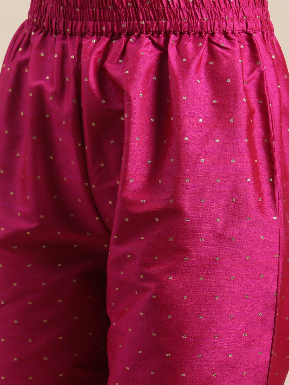 Women's Pink And Gold Polka Dot Strap Kurta Set With Dupatta - Varanga