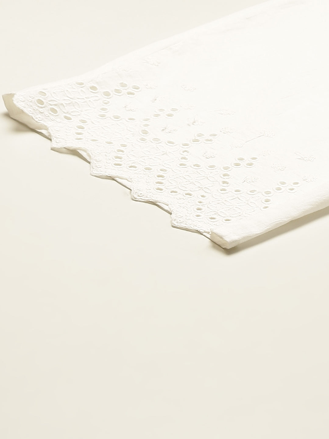 Women's White Solid Schiffli Straight Cotton Palazzos - Maaesa