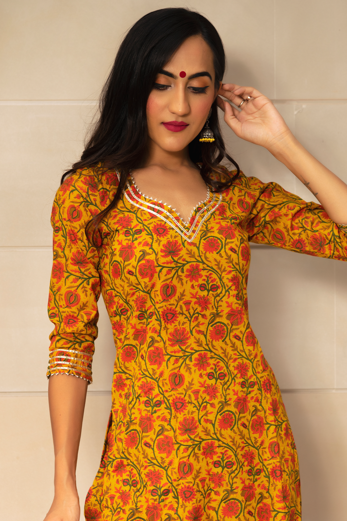 Women's mustard yellow hand block print kurta set - Pomcha Jaipur