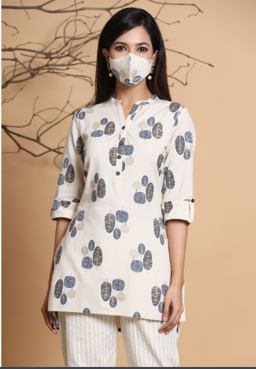 Women's Natural Cotton Flex Printed High-Low Kurti Pant Set - Juniper