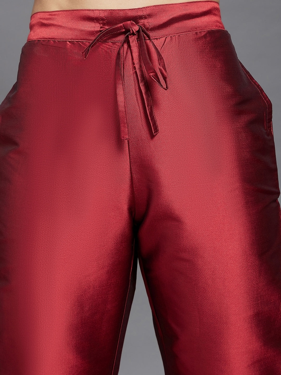 Women's Red And Gold Solid Side Slit Straight Kurta Palazzo And Dupatta Set - Azira